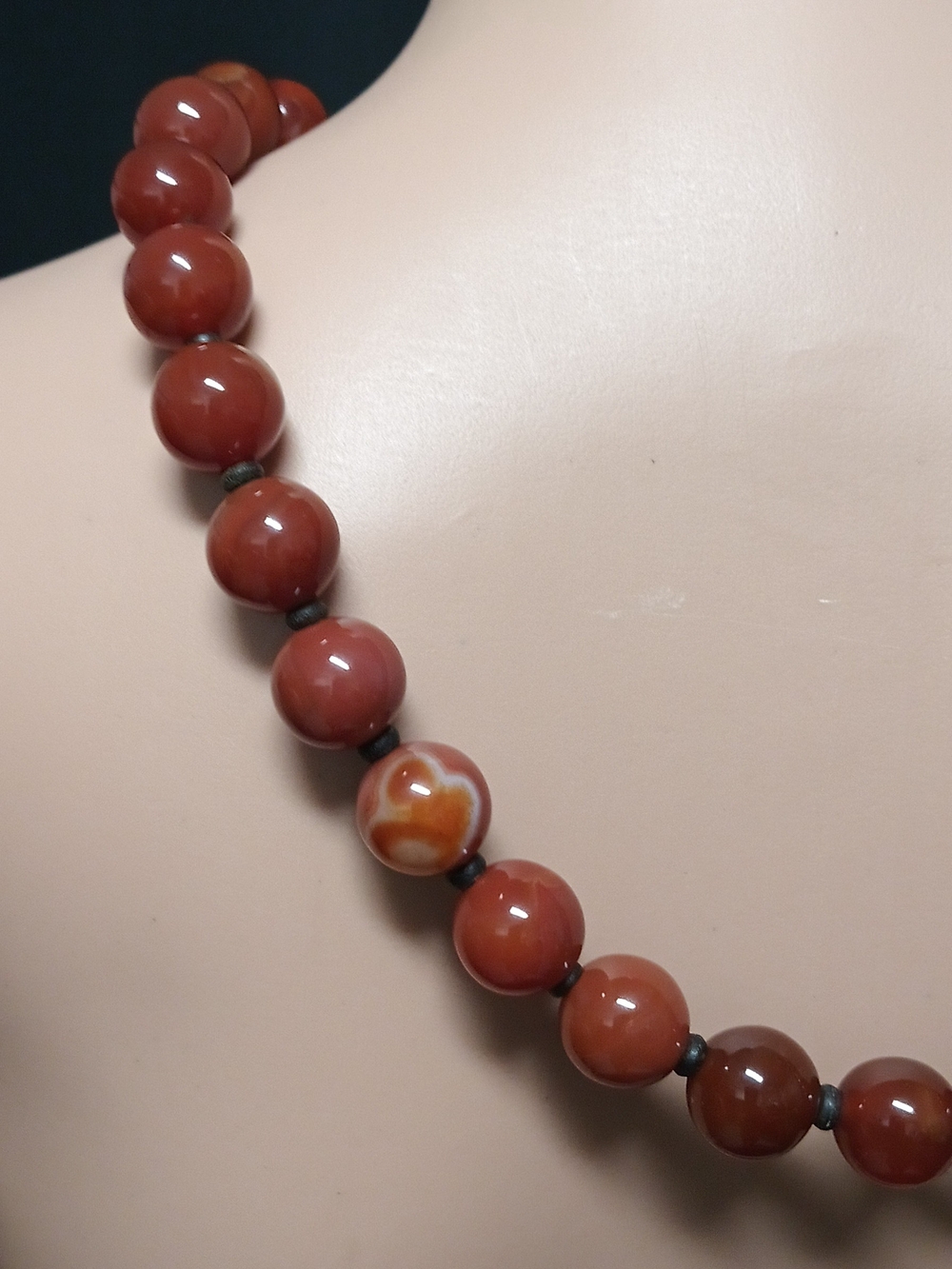 Polished Red Agate Bead Necklace - Elegant Women's Jewelry